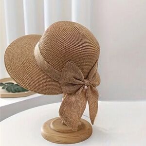 🆕New Khaki Summer Beach Wave Lace Up Bow Sun Hat/ Ultimate Sun Protection